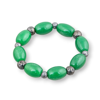 Bracciale Elastico Di Avventurina Verde 15x20mm E Pietra Lavica  8mm Nero