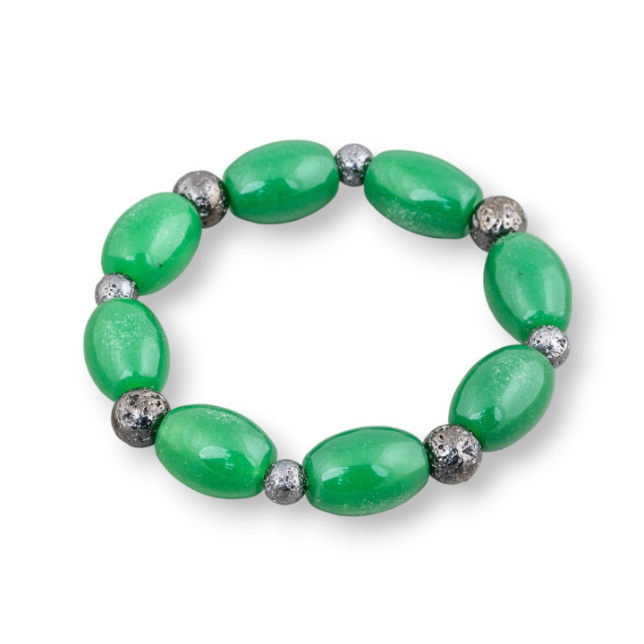 Bracelet Élastique En Aventurine Verte 15x20mm Et Pierre De Lave 08mm Noir