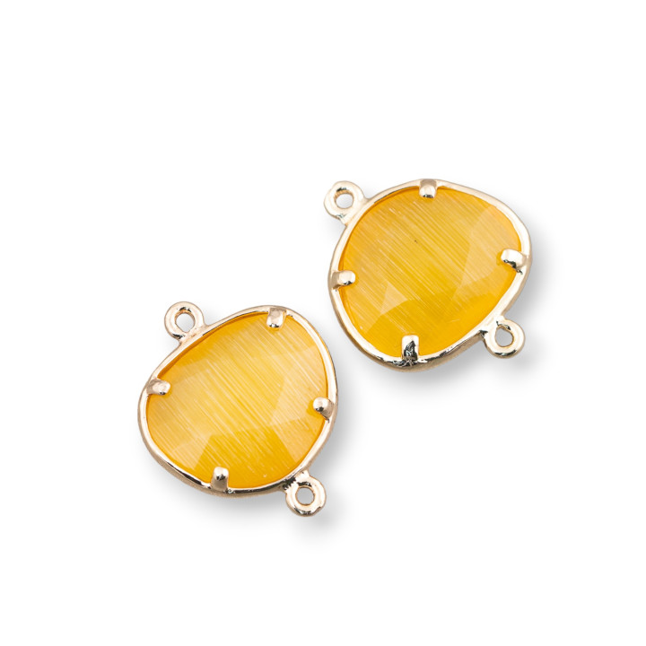 Conector de componente de latón ojo de gato Irregular 15x13mm con 2 anillos 10 Uds amarillo dorado