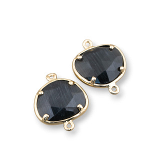 Unregelmäßiger Cat's Eye-Messing-Komponentenverbinder 15 x 13 mm mit 2 Ringen, 10 Stück, golden, dunkelgrau
