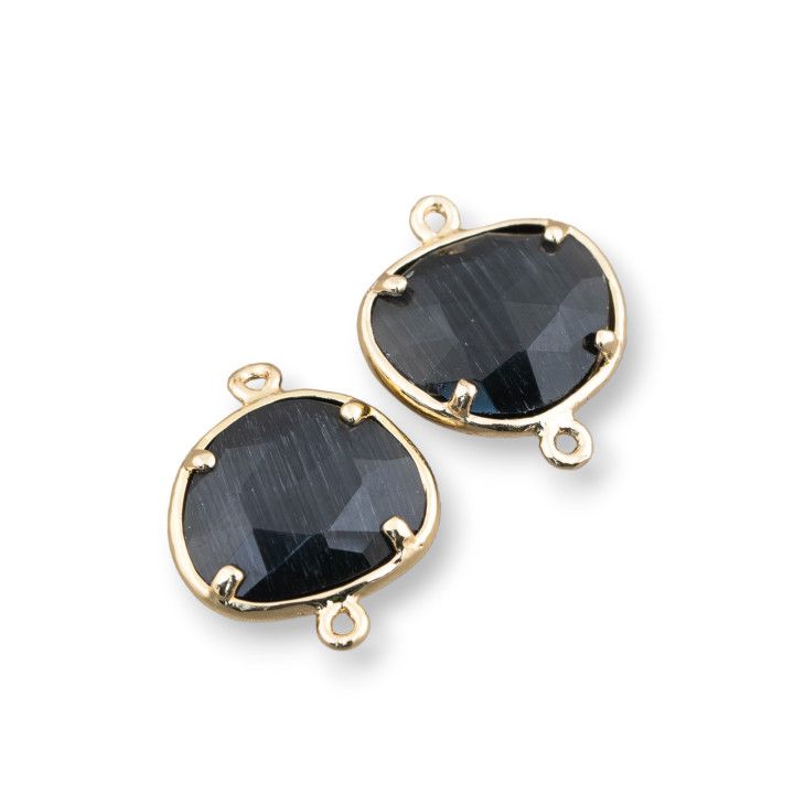 Conector de componente de latón ojo de gato irregular 15x13 mm con 2 anillos 10 piezas gris oscuro dorado