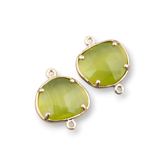 Connecteur Oeil de Chat Irrégulier en Laiton 15x13mm avec 2 Anneaux 10pcs Doré Vert Olive Foncé