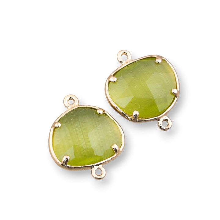 Irregular Cat's Eye Brass Component Connector 15x13mm with 2 Rings 10pcs Golden Dark Olive Green