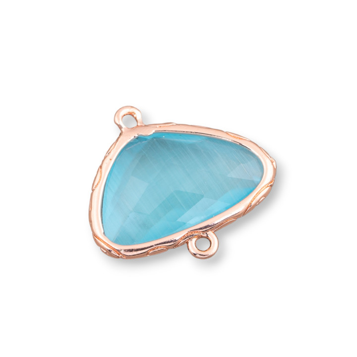 Triangle Brass Component Connector with Cat's Eye Embedded 21x14mm 12τμχ Rose Gold Aqua