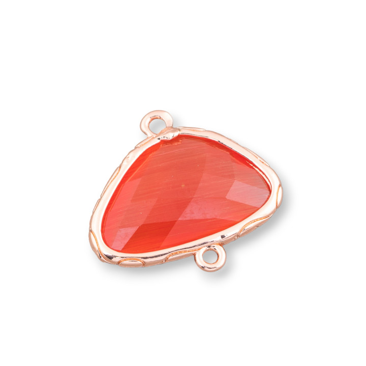Eingebetteter Cat-Eye-Dreieck-Messing-Komponentenverbinder 21 x 14 mm, 12 Stück, Roségold, tiefes Orange