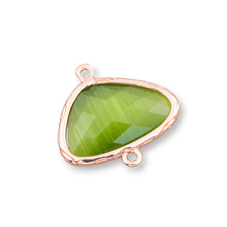 Conector de componente de latón triangular de ojo de gato integrado 21x14 mm 12 piezas Oro rosa Verde bosque