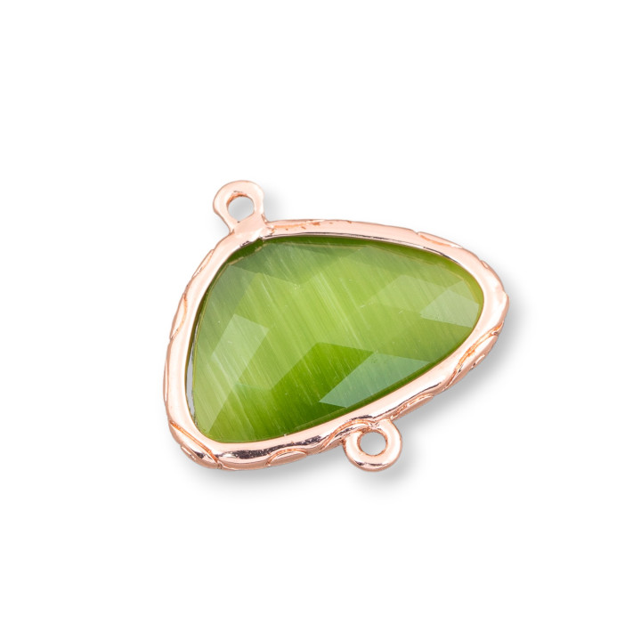 Triangle Brass Component Connector with Cat's Eye Set 21x14mm 12pcs Rose Gold Forest Green