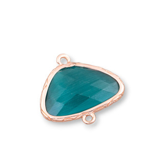Triangle Brass Component Connector with Cat's Eye Set 21x14mm 12τμχ Rose Gold Emerald Green