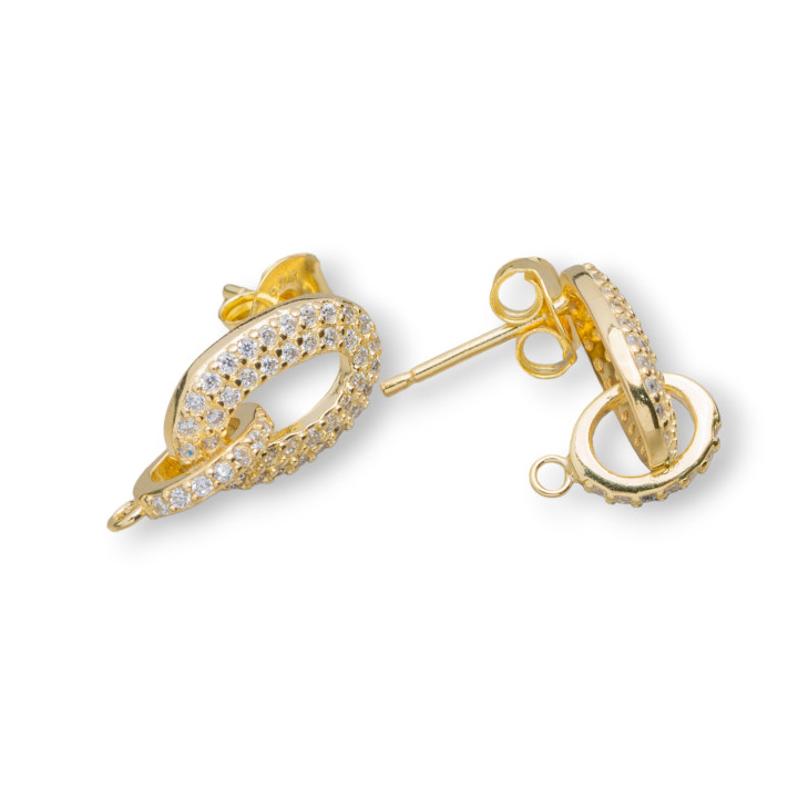 Base Para Aretes De Plata 925 Con Circonitas Tachuelas Ovaladas Doble 5x18mm 2 Pares Dorado