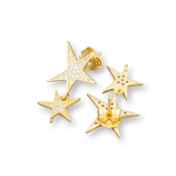 Pendientes Plata 925 Base Con Zirconitas Estrella Pin 16x24mm 2 Pares Dorado