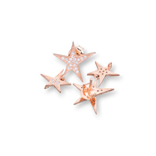 Pendientes Plata 925 Base Con Circonitas Estrella Pin 16x24mm 2 Pares Oro Rosa