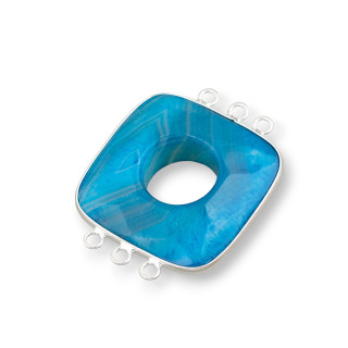 Centrale Di Agata E Argento Indiano - Quadrato 35mm 3+3 anellini 4pz Blu Striata