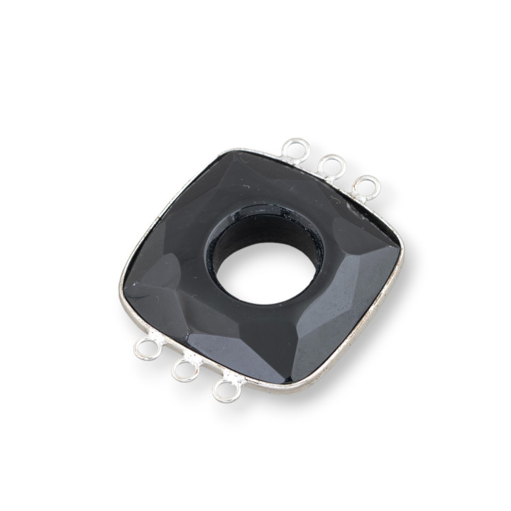 Agata Central Y Plata India - Cuadrado 35mm 3+3 anillos 4pcs Negro