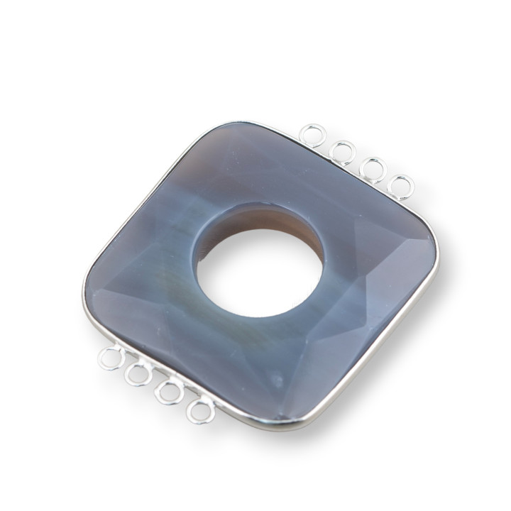 Ágata Central Y Plata India - Cuadrado 45-50mm 4 + 4 anillos 2pcs Gris