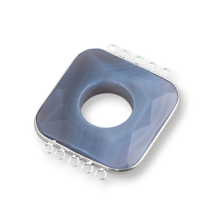 Central Agate and Indian Silver - Square 45-50mm 5+5 rings 2pcs Gray