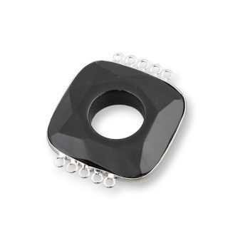 Ágata Central Y Plata India - Cuadrado 45-50mm 5 + 5 anillos 2pcs Negro