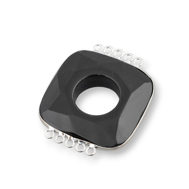 Ágata Central Y Plata India - Cuadrado 45-50mm 5 + 5 anillos 2pcs Negro