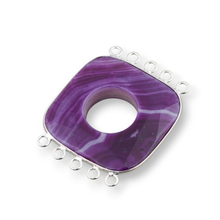 Ágata Central Y Plata De La India - Cuadrado 45-50mm 5 + 5 Anillos 2pcs Morado A Rayas