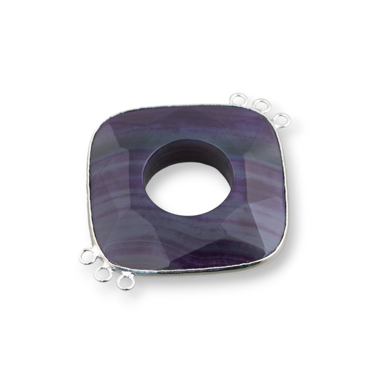 Central Agate and Indian Silver - Rhombus 45-50mm 3+3 rings 2τμχ Viola Striata