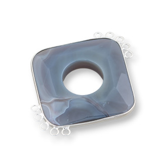 Central Agate and Indian Silver - Rhombus 45-50mm 5+5 rings 2τμχ Γκρι