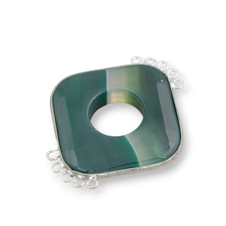 Centrale Di Agata E Argento Indiano - Rombo 45-50mm 5+5 anellini 2pz Verde Striata