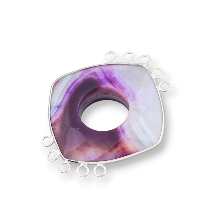 Central Agate and Indian Silver - Rhombus 45-50mm 5+5 rings 2τμχ Viola Striata