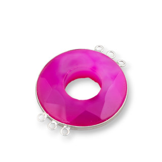 Agata Central Y Plata India - Redondo 45mm 3 + 3 anillos 2pcs Fucsia Rayado