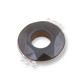 Agata Central Y Plata India - Redondo 45mm 3+3 Anillos 2pcs Gris