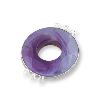 Zentralachat und indisches Silber - Rund 45 mm 3 + 3 Ringe 2 Stk. Lila gestreift