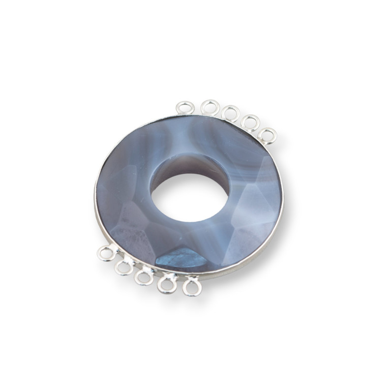 Centrale Di Agata E Argento Indiano - Tondo 45mm 5+5 anellini 2pz Grigio