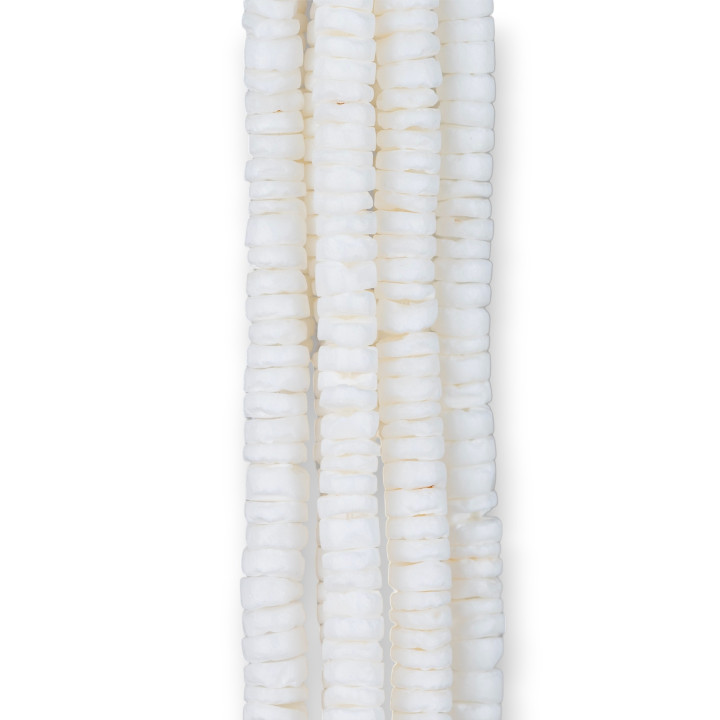 Weiße Perlmutt-Rondelle Rohscheibe 5-6 mm Weißer Satin-Langdraht 60 cm