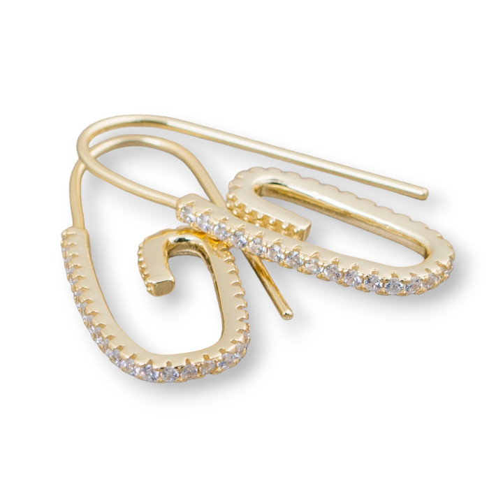 Boucles d'Oreilles Crochet Argent 925 Avec Zircons Micropave 12x28mm 2 Paires Or Blanc