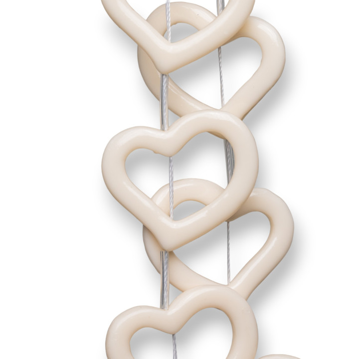 Cuentas de Resina Corazón Perforado 35mm 10pcs Blanco Crema