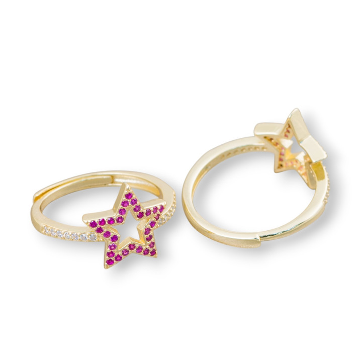 Anillo de Plata 925 Con Micropave Circonitas Estrella 13mm Con Talla Ajustable 1pc Dorado Rojo