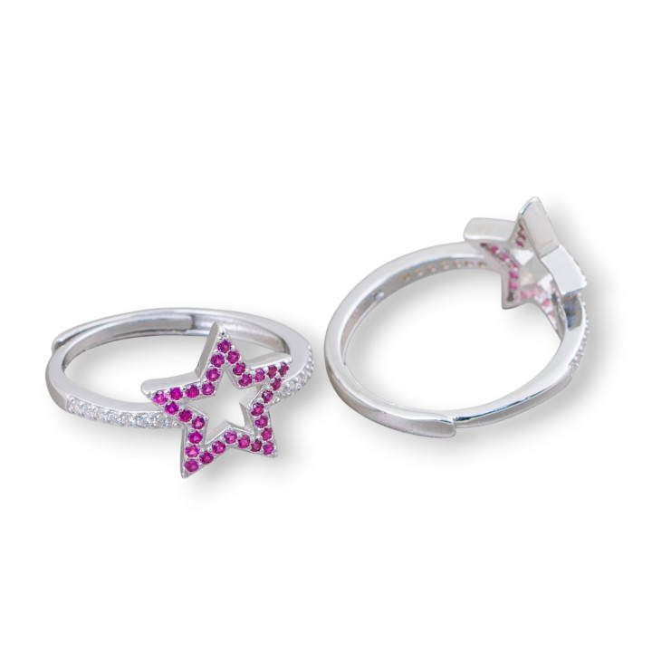 Ring aus 925er Silber mit Stern aus Mikropavé-Zirkonen, 13 mm, mit verstellbarer Größe, 1 Stück, rot rhodiniert