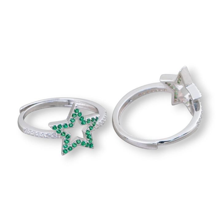 Ασημένιο δαχτυλίδι 925 με ζιργκόν Micropave' Star 13mm Με Ρυθμιζόμενο Μέγεθος 1 τμχ Πράσινο Ρόδιο