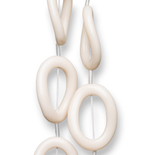 Perline Di Resina A Filo Ovale Ondulato Forato 24x32mm 11pz Bianco