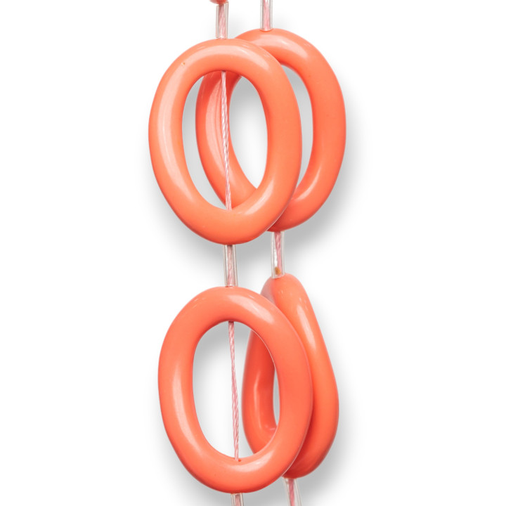 Τρυπημένες κυματιστές οβάλ χάντρες ρητίνης 24x32mm 11 τμχ Ροζ Πορτοκαλί