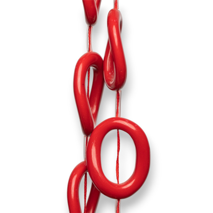 Perles Résine Fil Ondulé Ovale Perforé 24x32mm 11pz Rouge