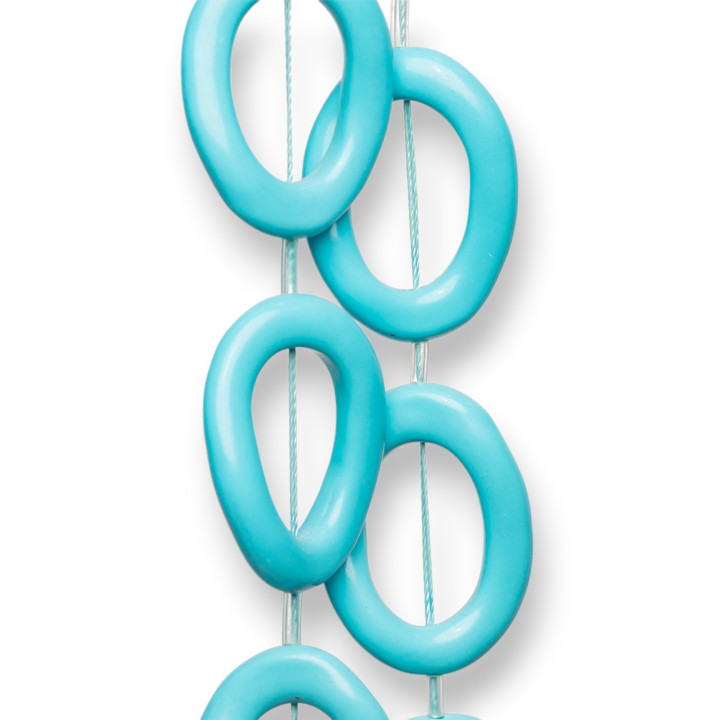 Harzperlen, gewellter, ovaler Draht, perforiert, 24 x 32 mm, 11 Stück, Türkis