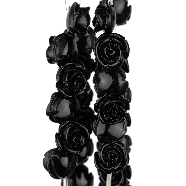 Cuentas de flores de resina 16mm 28pcs - Agujero pasante - Negro
