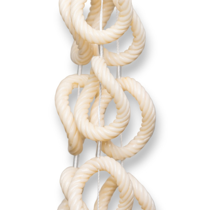 Χάντρες από ρητίνη Οβάλ Κυματιστό Συρματόσχοινο Χαραγμένο με τρυπάνι 11τμχ 25x32mm Λευκό