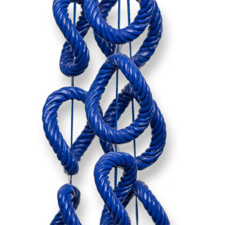 Perles Résine Fil Ovale Ondulé Gravé 11pcs 25x32mm Bleu