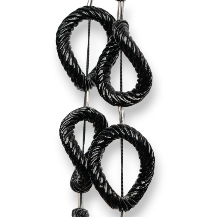 Perles en résine de fil ovale ondulé gravé 11pcs 25x32mm Noir