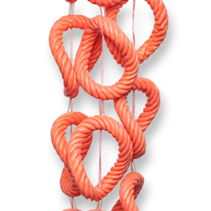 Χαραγμένες Οβάλ Κυματιστές Χάντρες Συρμάτινη Ρητίνη 11τμχ 25x32mm Ροζ Πορτοκαλί