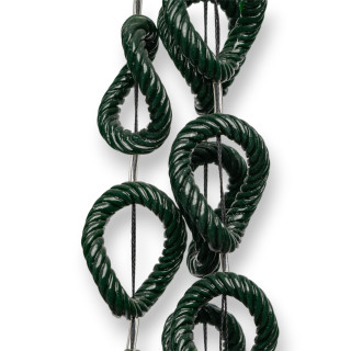 Engraved Drilled Oval Wavy Wire Resin Beads 11pcs 25x32mm Dark Emerald