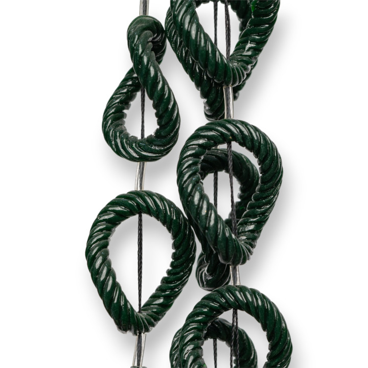 Cuentas de resina de alambre ovalado corrugado grabado 11 piezas 25x32 mm Esmeralda oscura