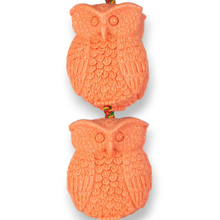 Resin Beads Owls Front+Back Engraving 30x40mm 9pcs Orange