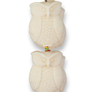 Resin Beads Owls Front+Back Engraving 30x40mm 9pcs White