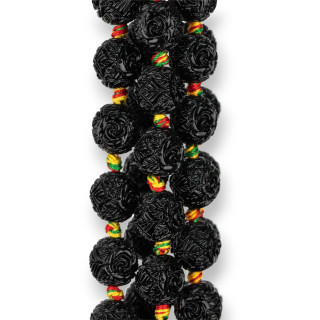 Perles Résine Sphère Gravée 12mm 25pcs Fleur Noire
